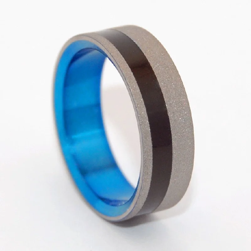 Sandblasted Heathcliff | Men's Water Buffalo Horn, Blue & Titanium Wedding Ring