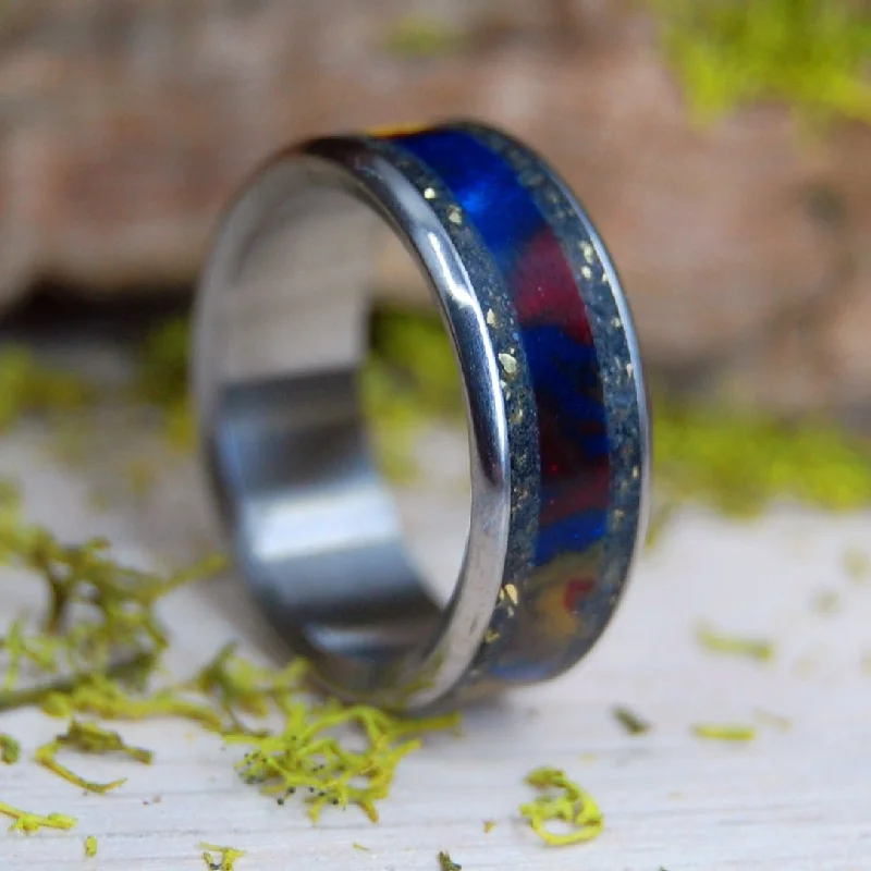 You Can | Men's Brass, Black Sand, Lava Explosion Resin & Titanium Wedding Ring