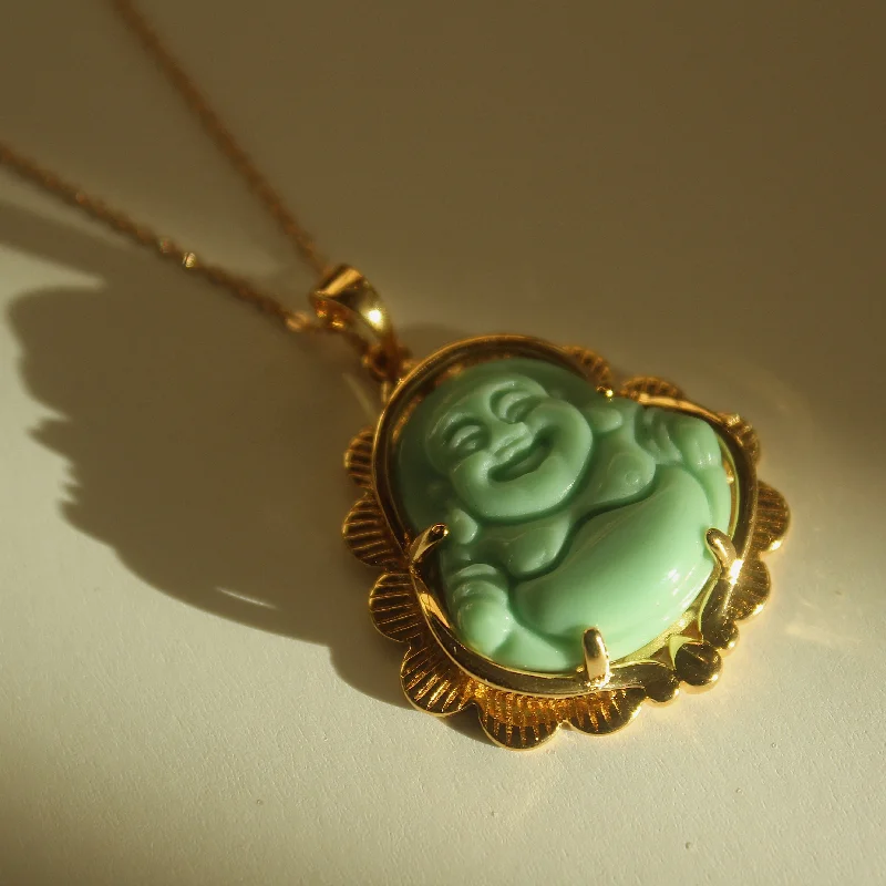 coin necklaces for women-Happy Buddha Necklace (Light Green)