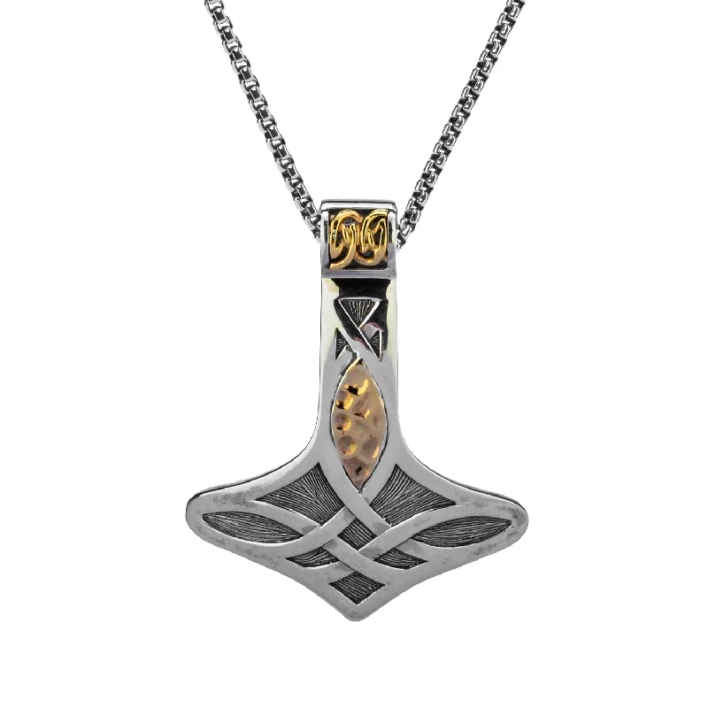 classic necklaces for women-Silver and 10k Gold Thor's Hammer Pendant