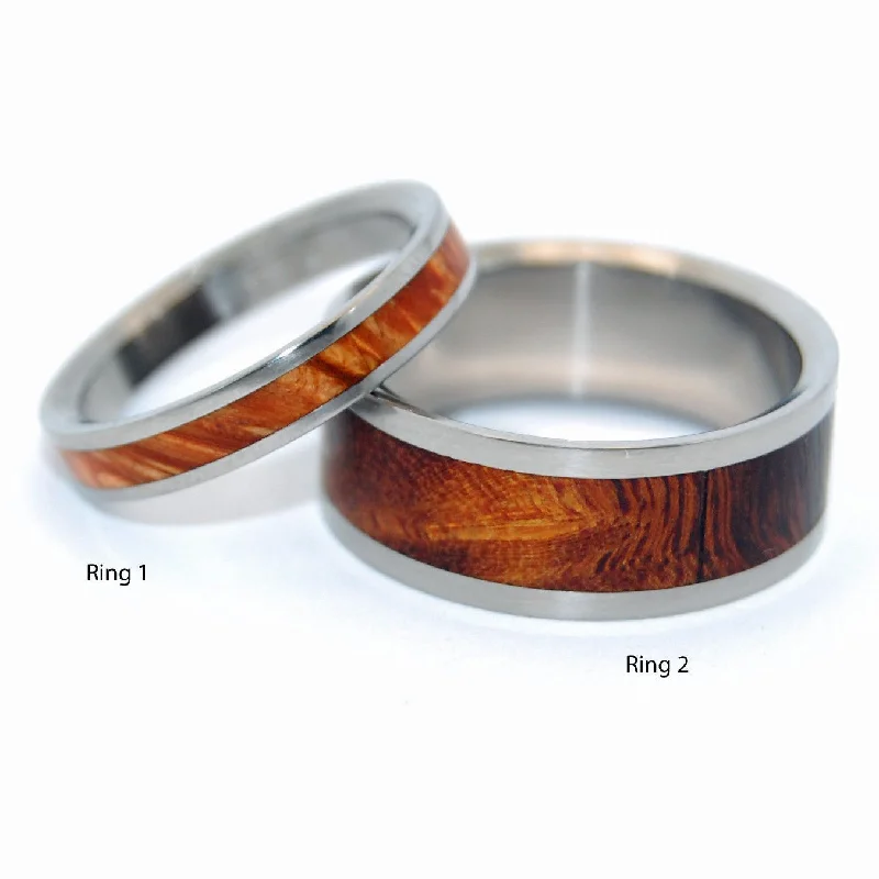 You At Sunrise And Desert Rose | Matching Wooden Wedding Ring Set