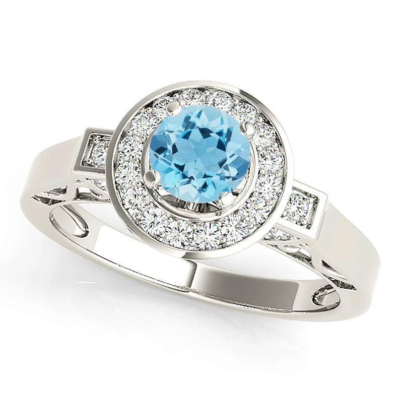 1.00 ct. Genuine Aquamarine Ring With  Double Edge Bezel Halo