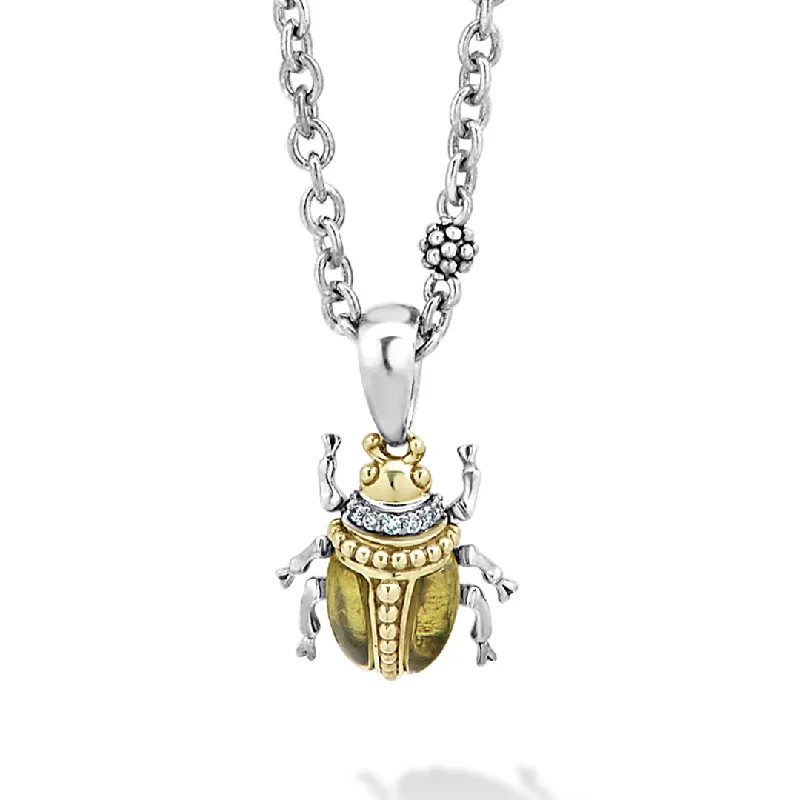 fashion-forward necklaces for women-Rare Wonders Olive Quartz Diamond Beetle Pendant Necklace