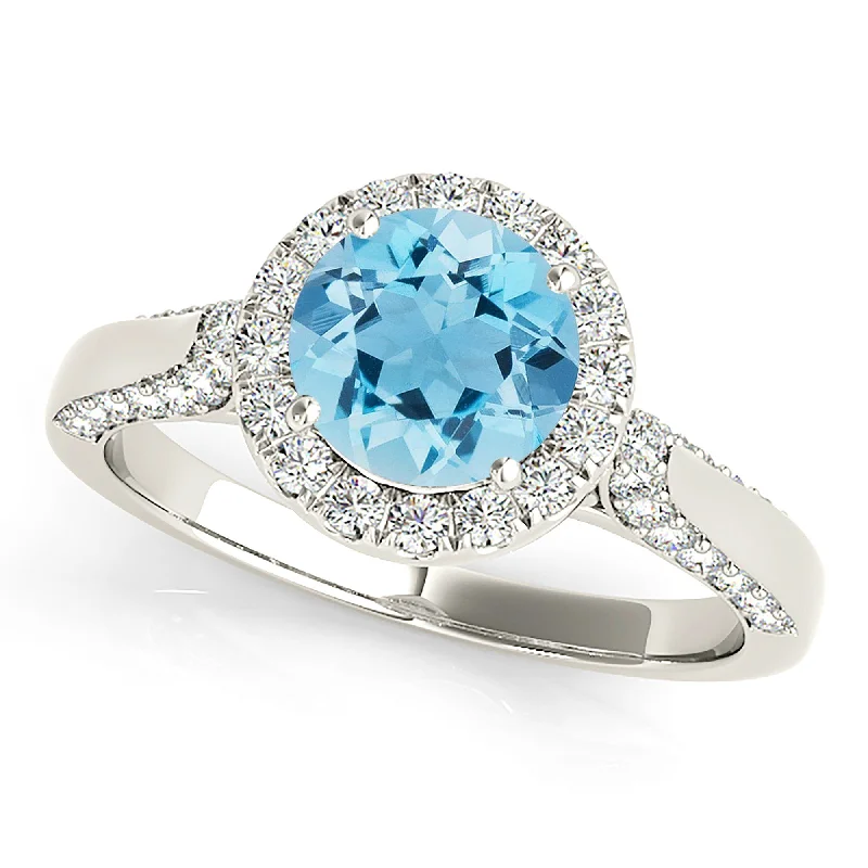 1.75 ct. Genuine Aquamarine Ring With Halo And Side Accent Diamonds