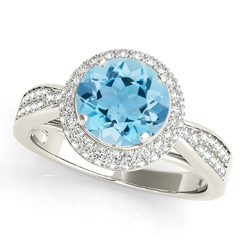 2.00 ct. Genuine Aquamarine Ring With Double Edge Halo