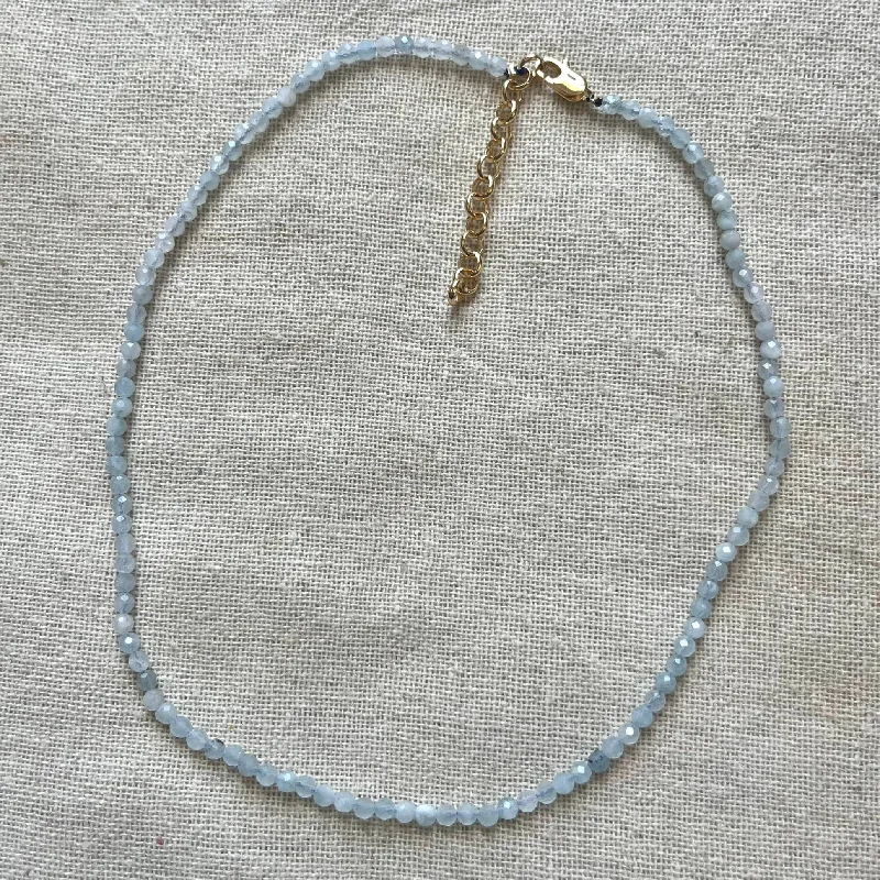 holiday necklaces for women-Aquamarine 3mm Facet Beaded Necklace - Calm