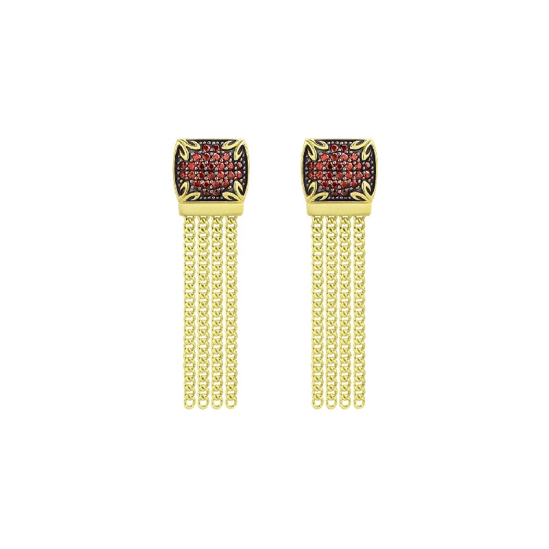 chunky earrings for women-Possibility Pavé Tassel Earring Short - 18K Gold Vermeil + CZ Rouge