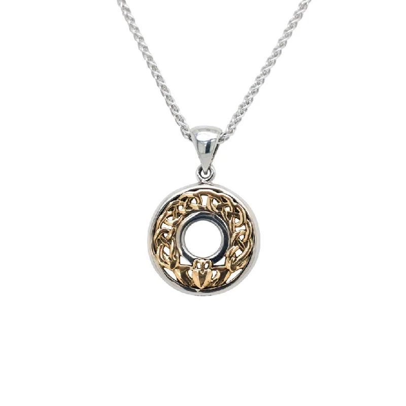 round pendant necklaces for women-Silver and 10k Yellow or Rose Gold Small Claddagh Pendant