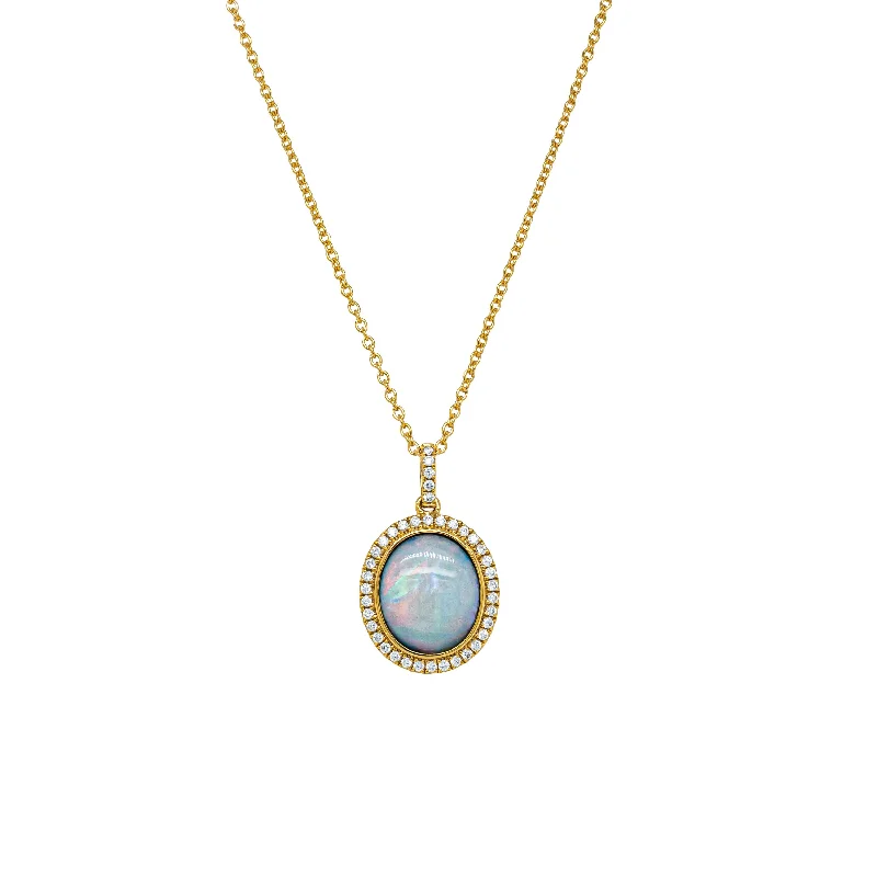 silver heart necklaces for women-18ct Yellow Gold 1.46ct Opal & Diamond Isla Pendant