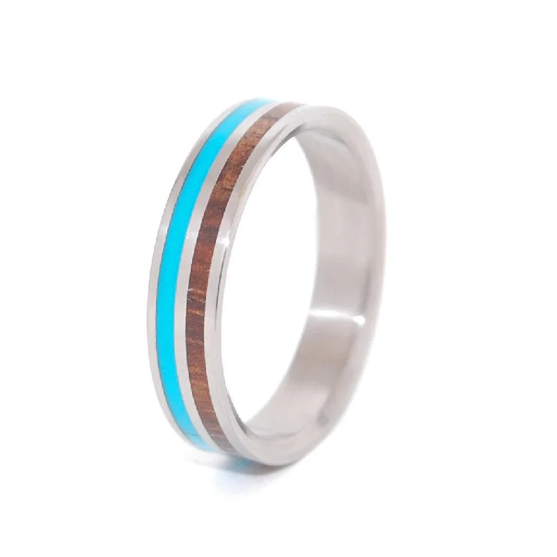 Walking Along | Men's Turquoise Resin, Hawaiian Koa Wood & Titanium Wedding Ring