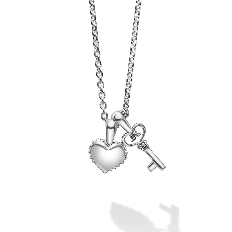 solid gold necklaces for women-Kinder Childs First Heart and Key Necklace