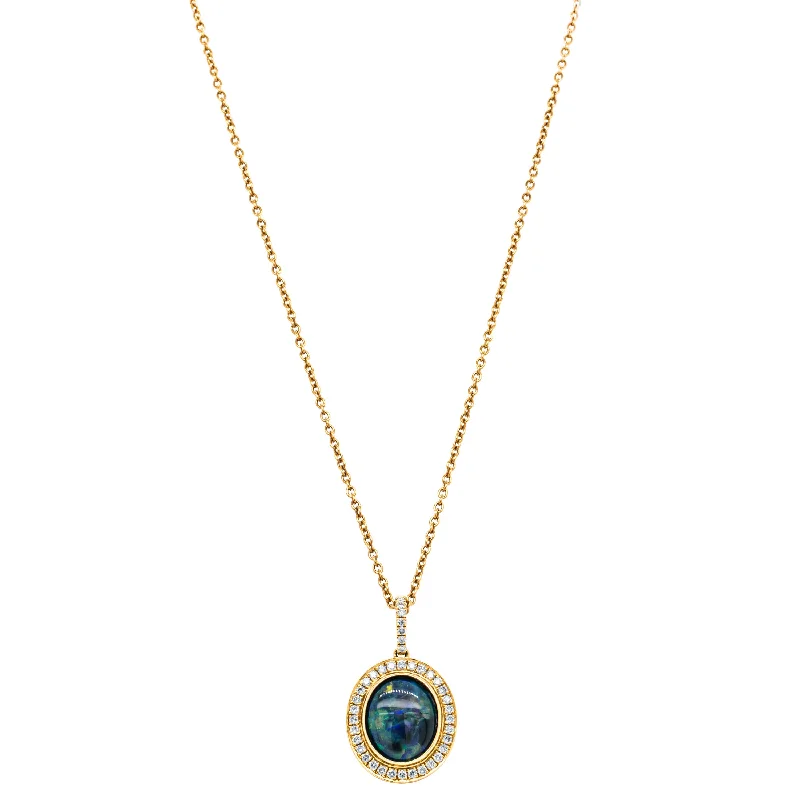 coin necklaces for women-18ct Yellow Gold 1.48ct Opal & Diamond Isla Pendant