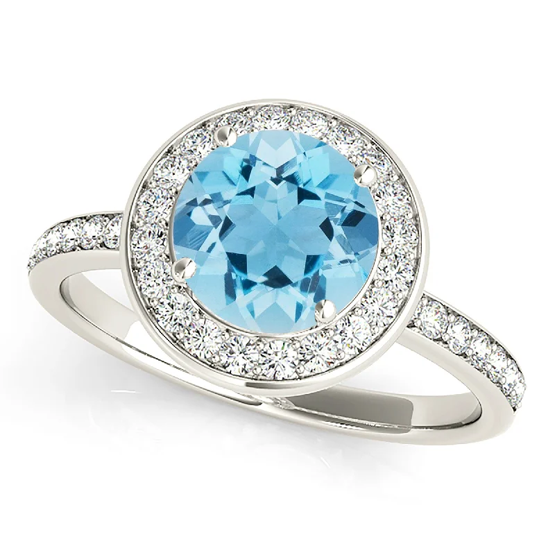 1.65 ct. Genuine Aquamarine Ring With Halo, Delicate Diamond Band