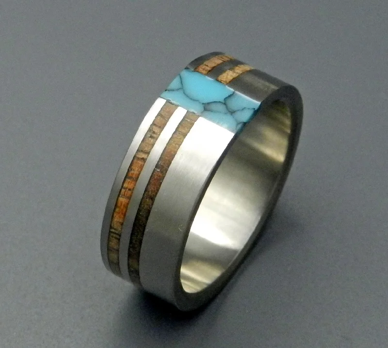 Koa Comet Constellation | Men's Hawaiian Koa Wood, Turquoise Stone & Titanium Wedding Ring