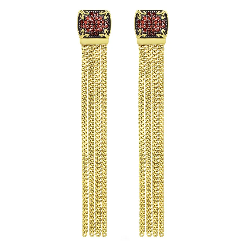 clip-on earrings for women-Possibility Pavé Tassel Earring Long - 18K Gold Vermeil + CZ Rouge