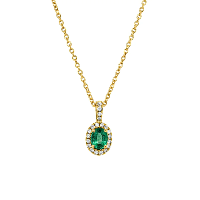 gemstone beaded necklaces for women-18ct Yellow Gold .36ct Emerald & Diamond Halo Pendant