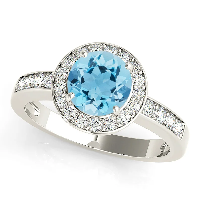 1.75 ct. Genuine Aquamarine Ring With Halo And Delicate Diamond Band