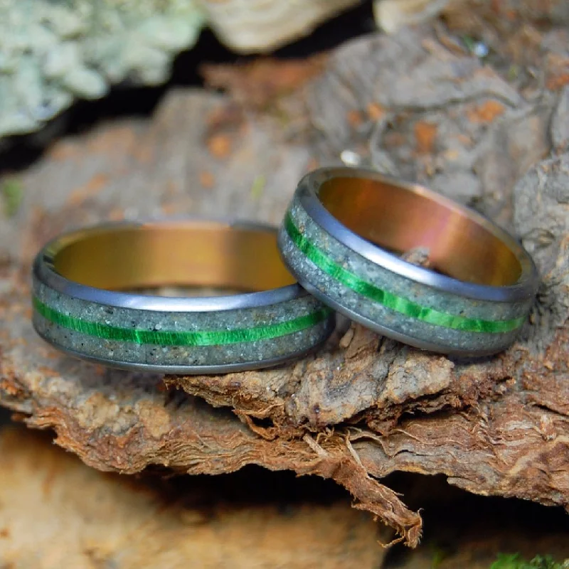 North Shore Sea Glass | North Shore Ma Beach Sand & Sea Glass - Titanium Wedding Ring Set