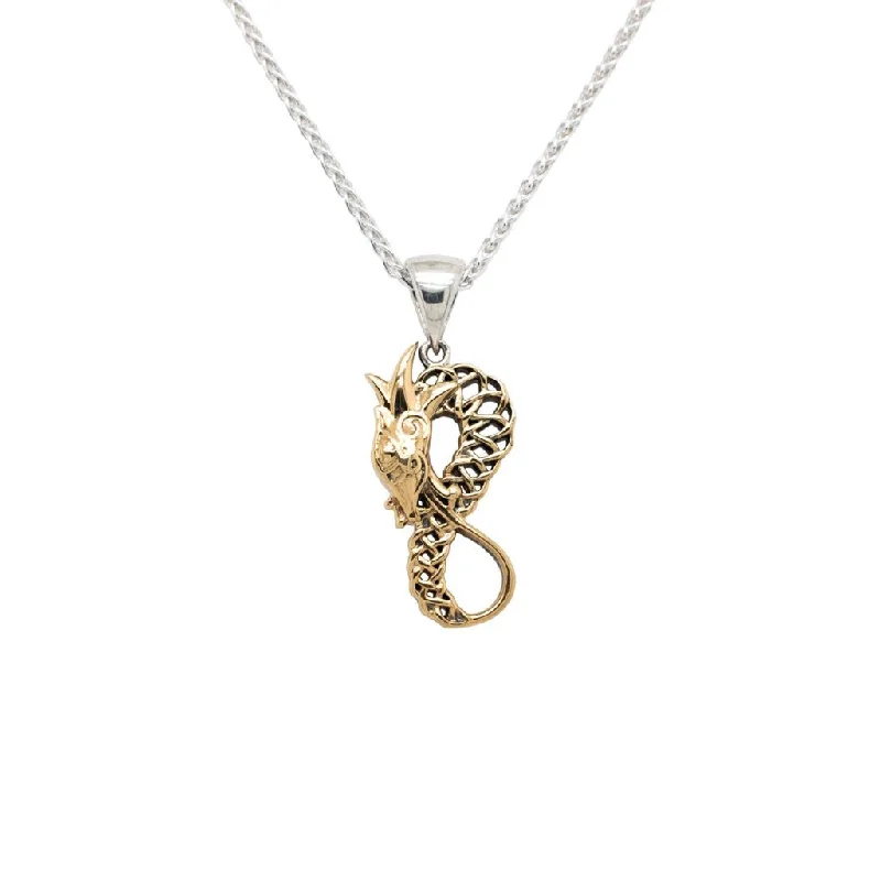 luxury necklaces for women-Silver and 10k Gold Celtic Dragon Figure 8 Pendant - Small