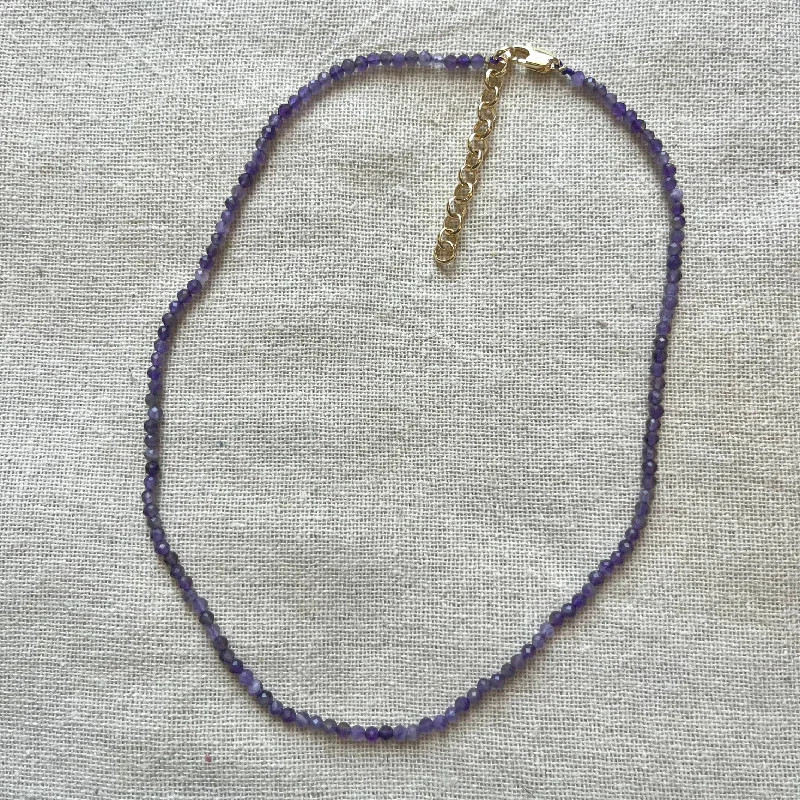 luxury pendant necklaces for women-Amethyst 3mm Facet Beaded Necklace - Spiritual Protection