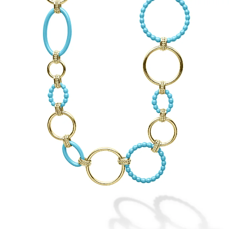 diamond-encrusted necklaces for women-Meridian 18K Gold and Blue Ceramic Link Necklace