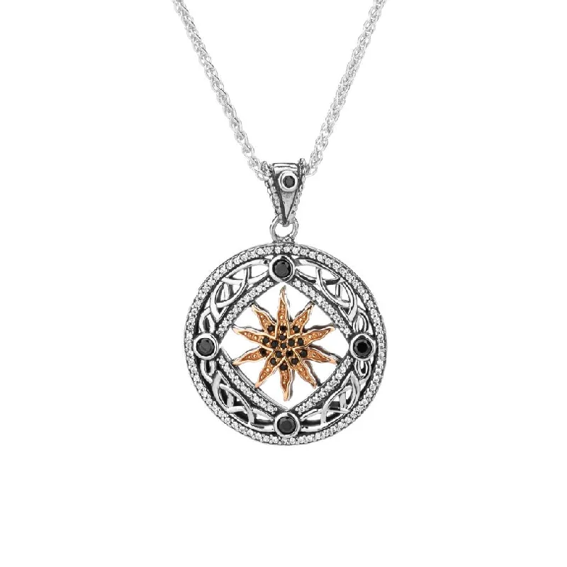 luxury necklaces for women-Silver and 10k Rose Gold Freyr Pendant - Black and White Cubic Zirconia