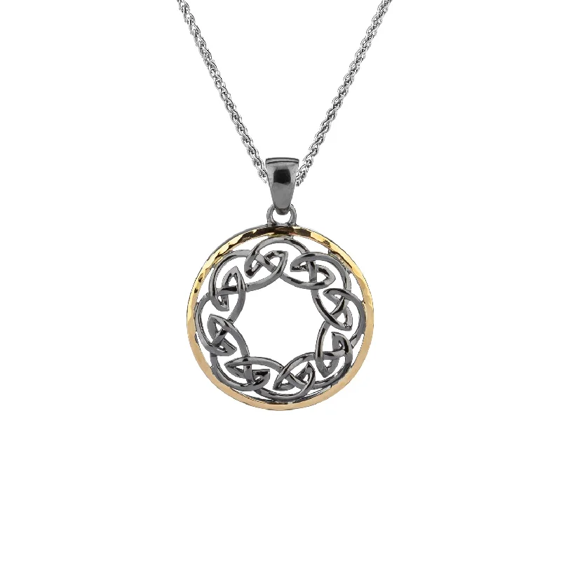 minimalist gold necklaces for women-Silver and 10k Gold Path of Life Hammered Circle Pendant