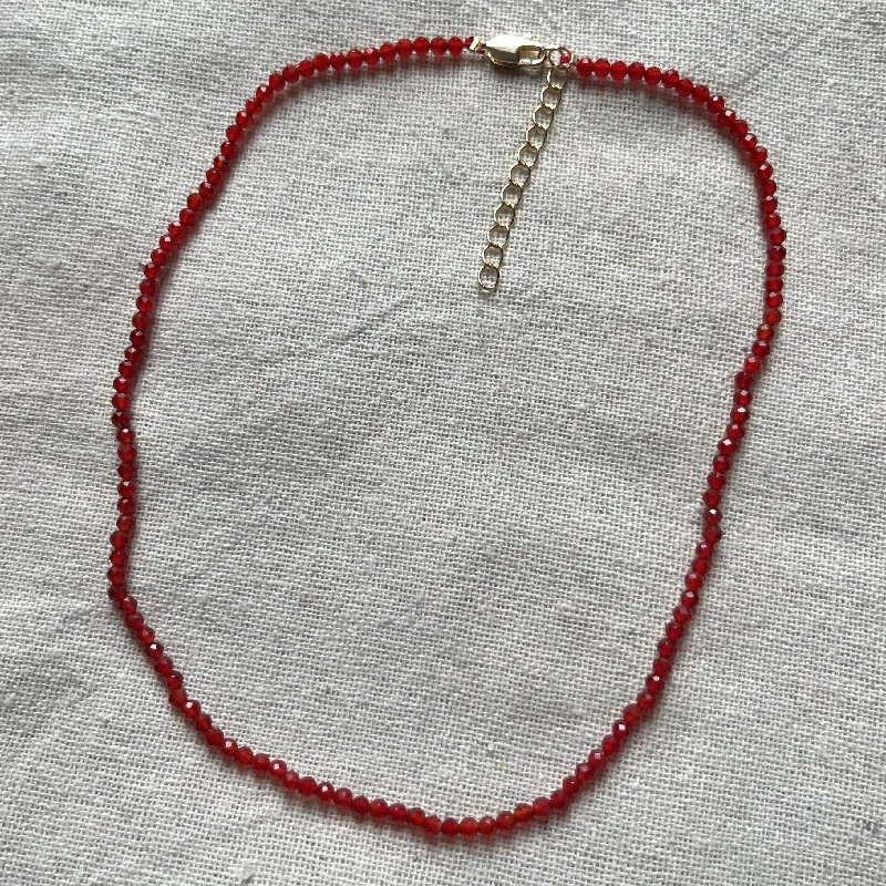 fine jewelry necklaces for women-Red Agate 3mm Facet Beaded Necklace - Vitality