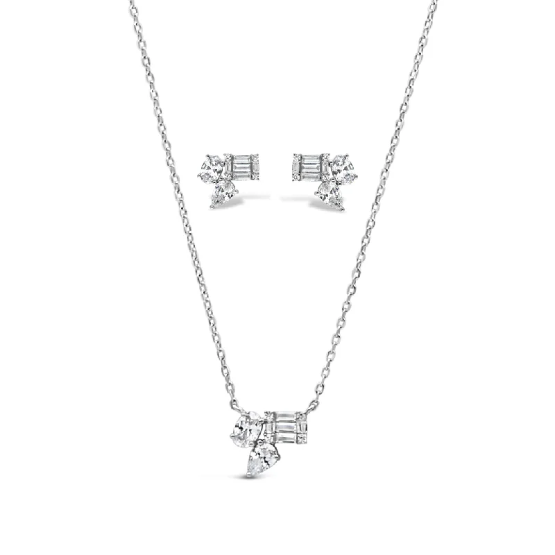 diamond necklaces for women-MULTISTONED CHARMING NECKLACE & STUD EARRING HALF SILVER SET