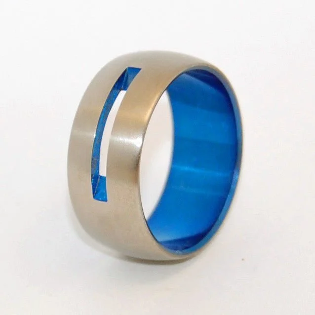 Let Love Shine Through | Men's Blue Anodized & Titanium Wedding Ring