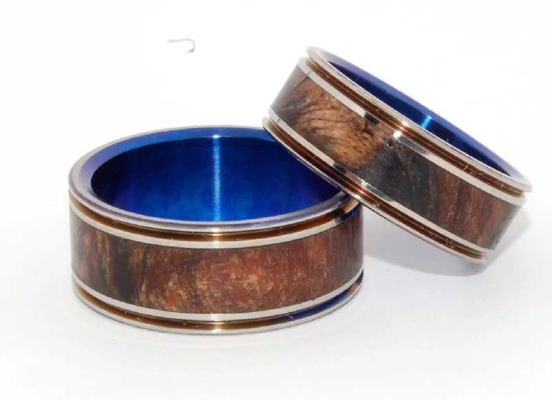 Miracles Happen Twice | Dark Maple Wood & Titanium - Unique Wedding Ring Set