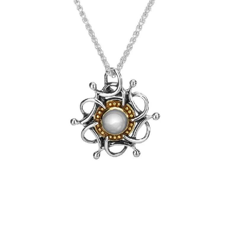 infinity necklaces for women-Silver and 10k Gold with Cabachon White Topaz Tempest Pendant -