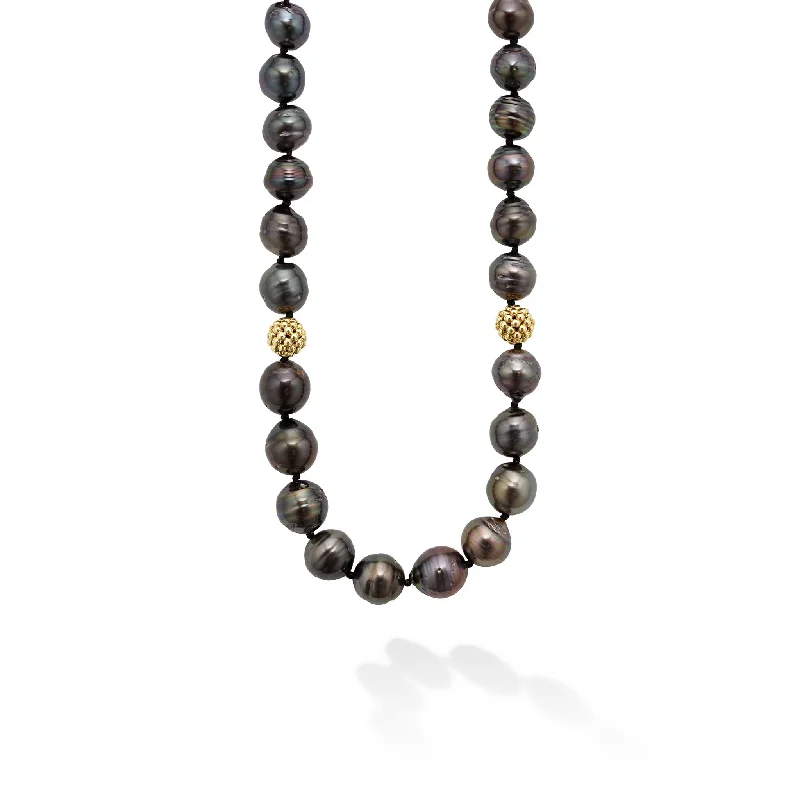 vintage gold necklaces for women-Anthem Tahitian Black Pearl Gold Station Bead Necklace