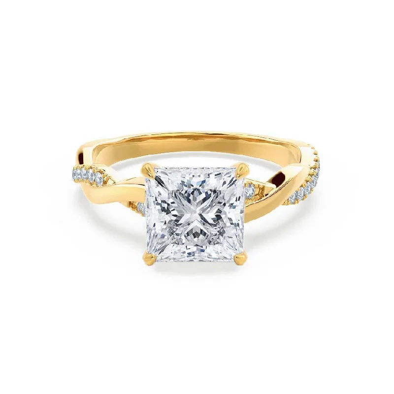 gold engagement rings for women-EDEN - Princess Cut Lab Diamond 18k Yellow Gold Vine Solitaire