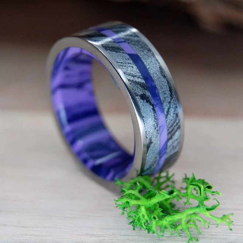 Deep Purple Fjord | Men's Charoite Stone, Black Silver Mokume Gane & Titanium Wedding Ring