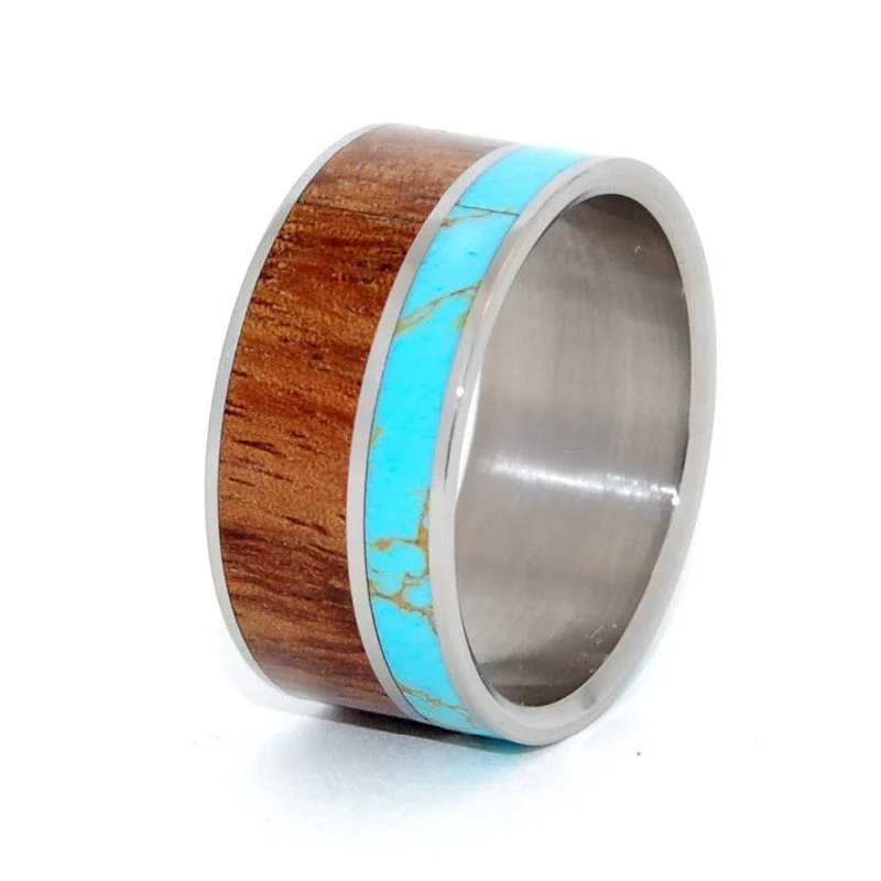 Kathmandu | Men's Tibetan Turquoise, Hawaiian Koa Wood & Titanium Wedding Ring