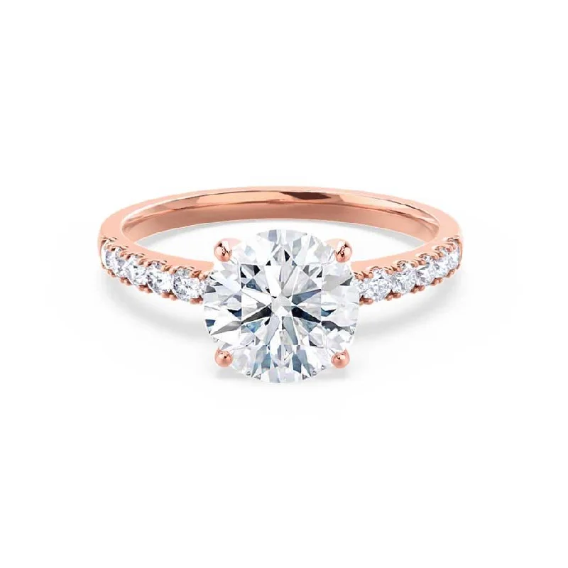 emerald cut engagement rings for women-GISELLE - Round Moissanite & Diamond 18k Rose Gold Solitaire Ring