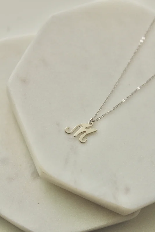 lightweight necklaces for women-Silver Script Necklace