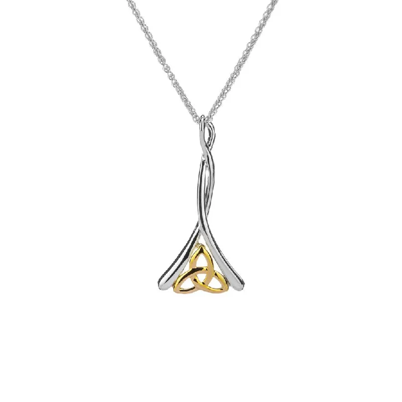 pearl necklaces for women-Silver and 10k Gold Celtic Trinity Long Twisted Pendant