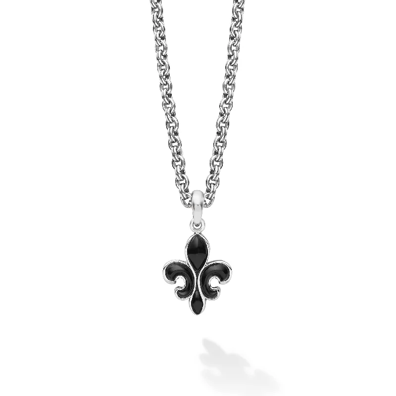 statement pendant necklaces for women-Anthem Black Agate Fleur De Lis Amulet Necklace