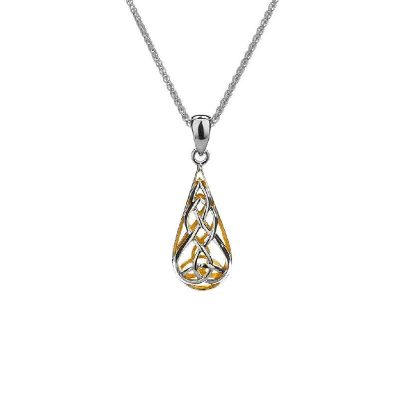 fashion-forward necklaces for women-Silver with 22k Gold Gilding Trinity Teardrop Pendant