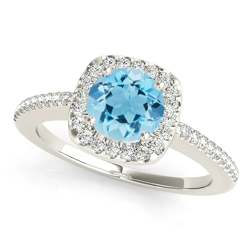 1.65 ct. Genuine Round Aquamarine Ring With Cushion Halo