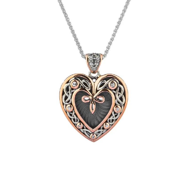 luxury gold necklaces for women-Silver and 10k Rose Gold Celtic Heart Pendant-White Sapphire