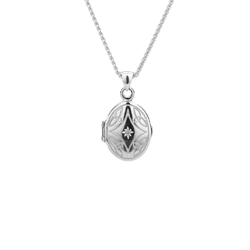 moon necklaces for women-Silver with 22k Gold Gilding Diamond Locket Small