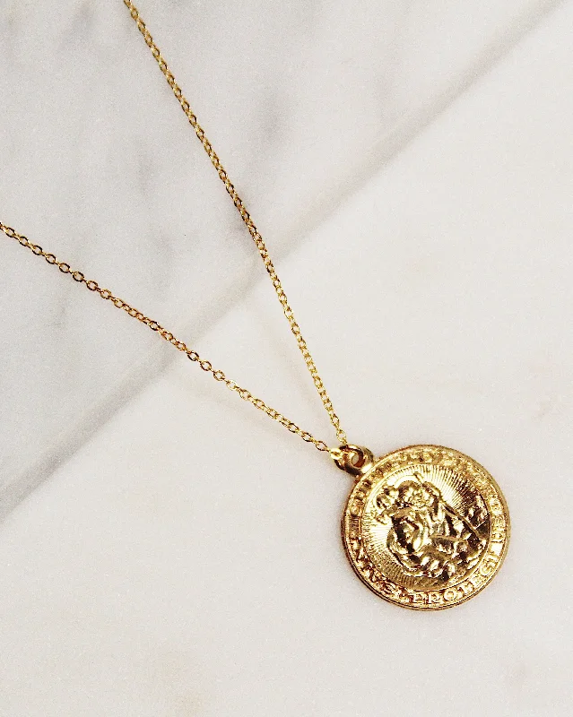 custom name necklaces for women-14k Gf Round Saint Christopher Necklace