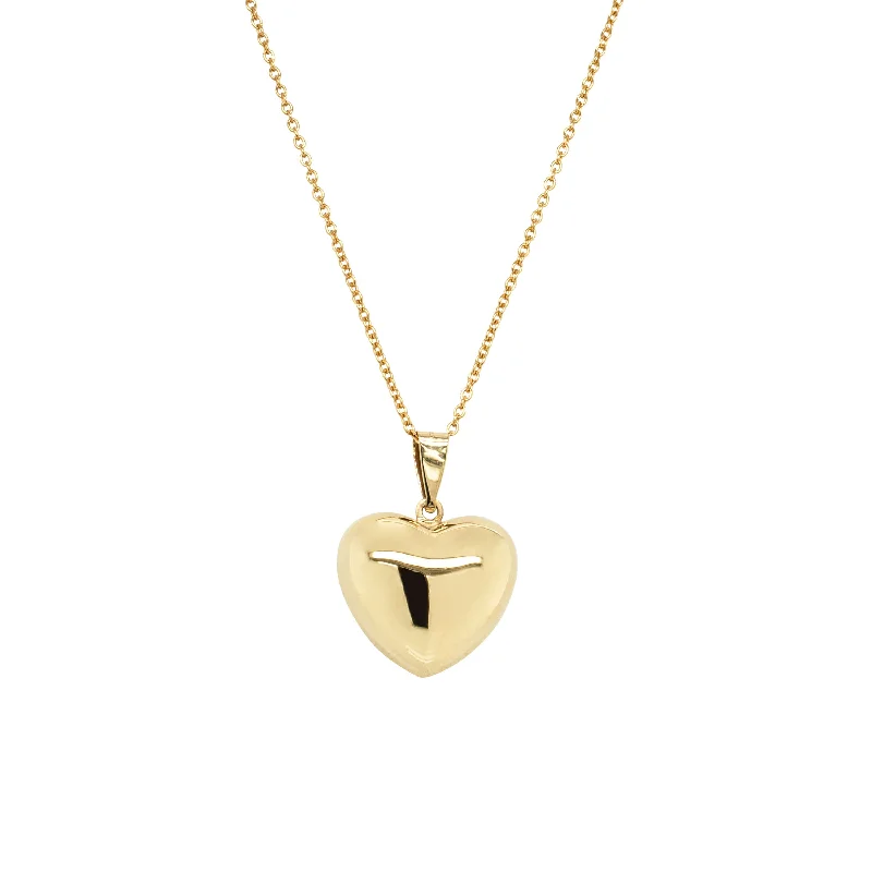 silver necklaces for women-Deja Vu 9ct Yellow Gold Puffed Heart Pendant