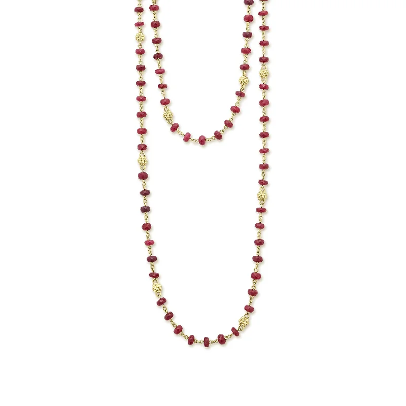 solid gold necklaces for women-Studio 18K Gold and Ruby Bead Necklace