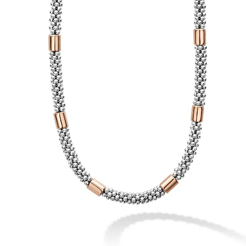 star necklaces for women-High Bar Rose Gold Station Caviar Necklace | 5mm