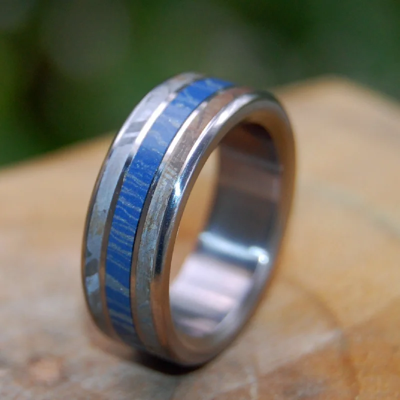 Final Frontier | Men's Meteorite, Blue Silver Mokume Gane & Titanium Wedding Ring