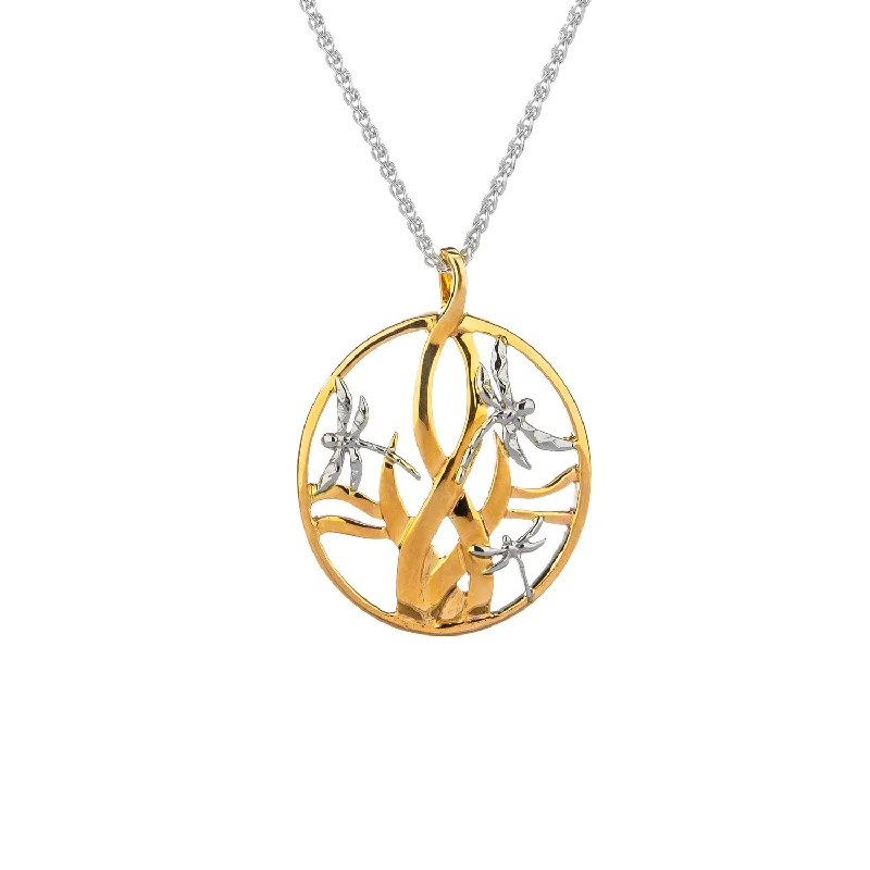 gold chain necklaces for women-10k Yellow and White Gold Dragonfly in Reeds Pendant Small